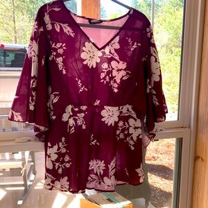 NWT BloomChic “KATRINA” sz 12 mauve Hawaiian tropical print kimono sleeve top
